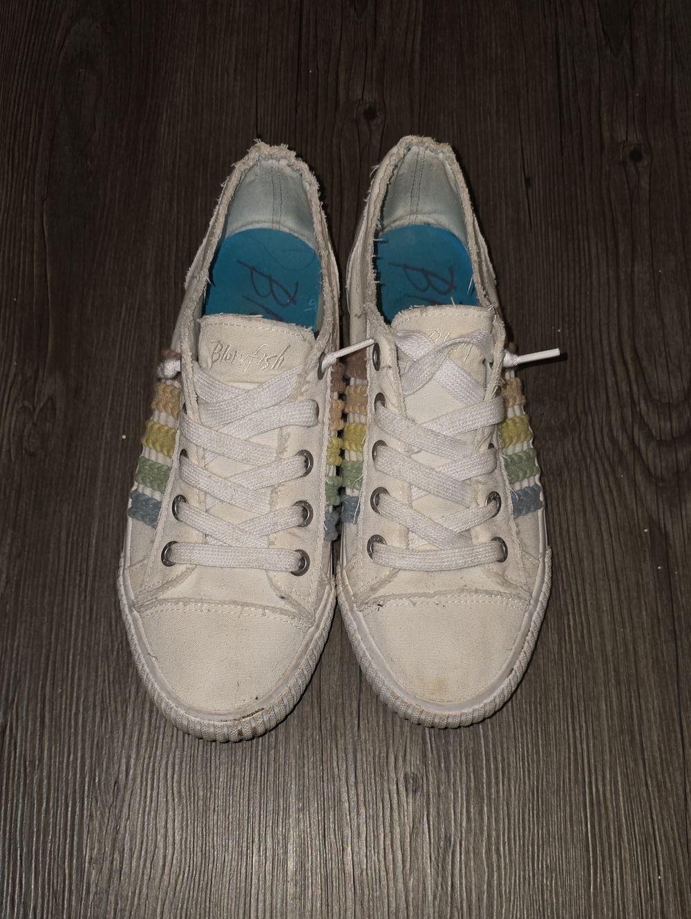 Blowfish Women's White Lace-Up Casual Sneakers with Pastel Stripes